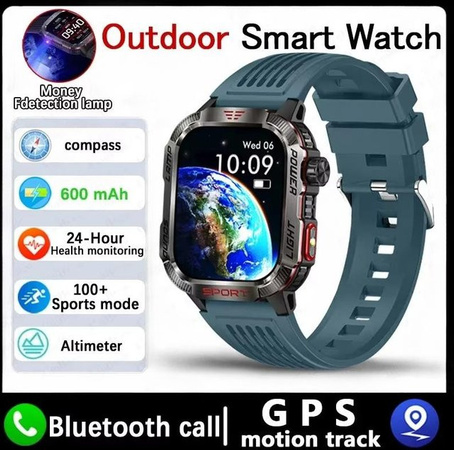 Militär-GPS-Smartwatch für Herren mit Kompass, Taschenlampe und Bluetooth-Anruffunktion, wasserdicht, Farbe: Blau