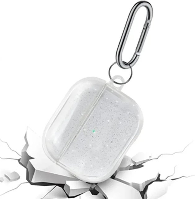 Bling Glitter TPU-Ohrhörerhülle mit Haken für Apple AirPods Pro 2, AirPods 3, 2 und 1 in Weiß - Bild 1