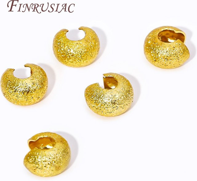 FINRUSIAC Crimp-End Perlen Abdeckungen, 3/4mm, Kupfer, 18 Karat vergoldet - Bild 1