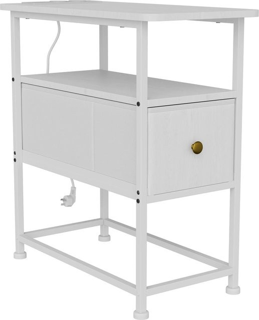 PXloue Beistelltisch in Weiß mit Schublade und Ladefunktion, B/T/H: 60 x 30 x 62 cm - Bild 1