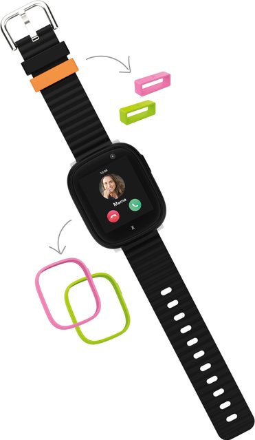 Xplora X6Play Kinder-Smartwatch in Schwarz mit GPS und Telefonfunktion, inklusive austauschbarer Loops und Frames in Pink und Lime - Bild 1