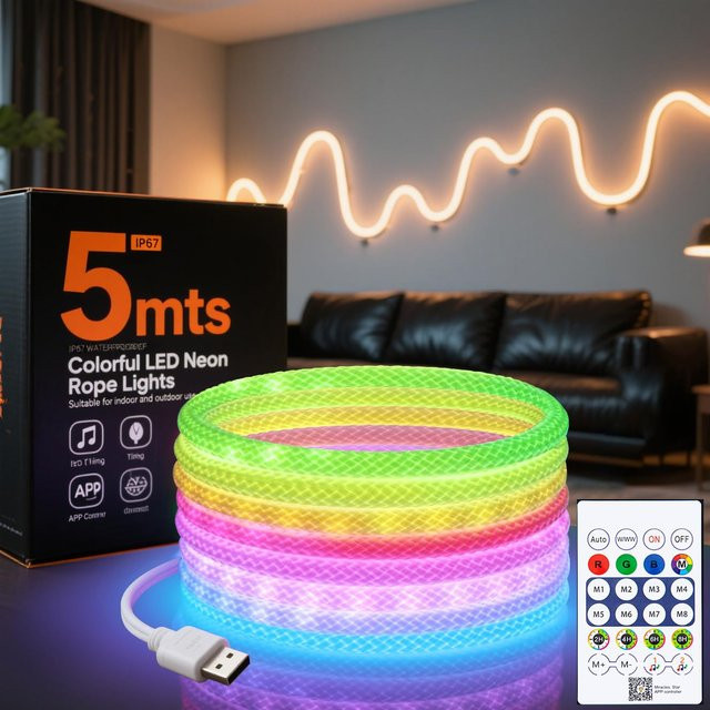 SerRickDon RGBIC Neon-LED-Lichtstreifen als runder Ring, Multicolour, Bluetooth-Steuerung, USB 5V, 360-Grad-Beleuchtung für deine Smart Home Raumdekoration - Bild 1