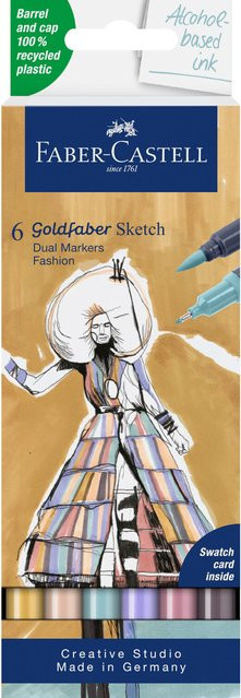 Faber Castell Goldfaber Sketch Marker Fashion Set mit 6 Brush-Stiften in Multicolour für Profis - Bild 1