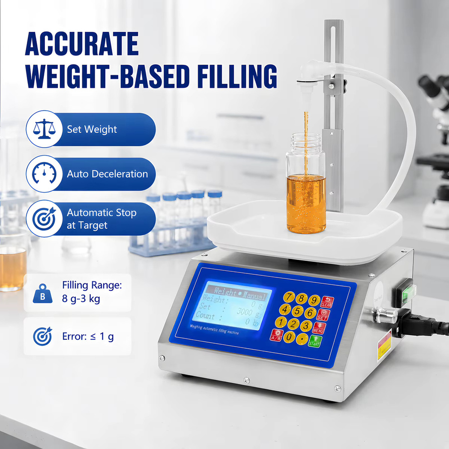 Podofo Automatische Flüssigkeitsabfüllmaschine mit 30W Membranpumpe und LCD-Digitalanzeige aus Edelstahl für Wasser, Olivenöl, Wein und Saft - Bild 3