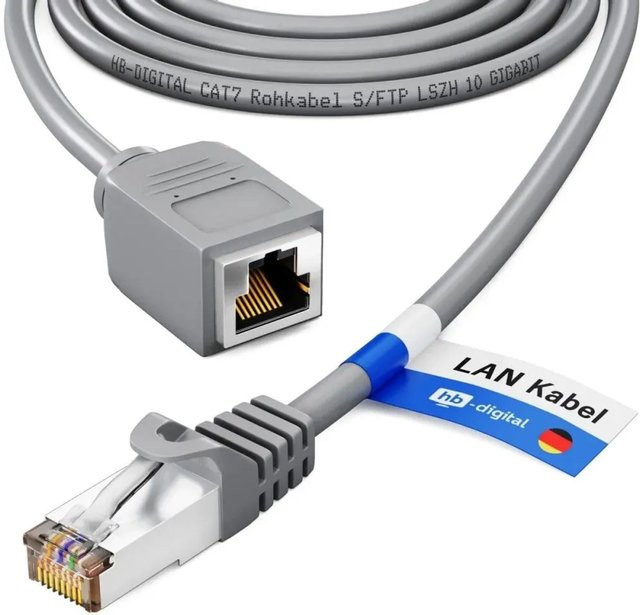 hb-digital LAN Kabel Verlängerung CAT7 RJ45 S/FTP PiMF LSZH Grau, Länge: 7,5 m - Bild 1