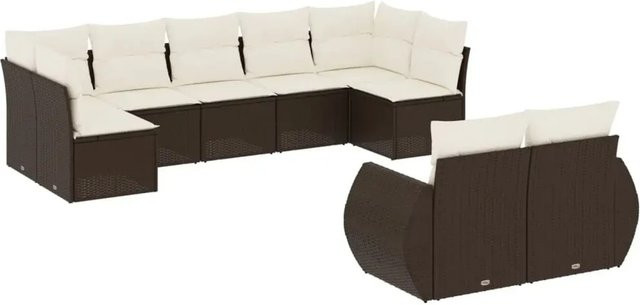 vidaXL 9-tlg. Garten-Sofagarnitur in U-Form aus braunem Poly-Rattan mit cremeweißen Kissen und Stauraum - Bild 1