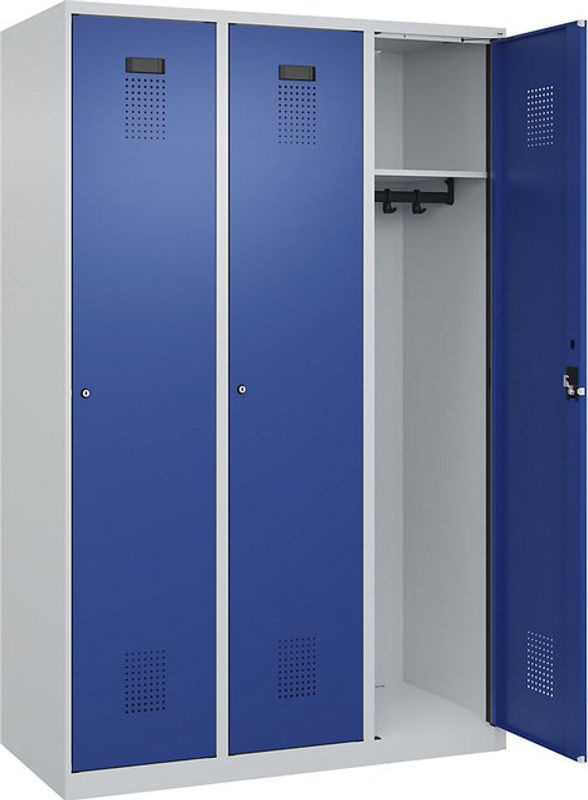 Kleiderspind C+P Evolo Plus mit 3 Abteilen, Zylinderschloss und Soft-Close-Türen, lichtgrau/enzianblau, B/T/H: 120 x 50 x 185 cm - Bild 3