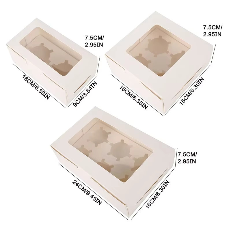 5er Set Cupcake Verpackungsboxen aus weißem Kraftpapier für Muffins und Kuchen - Bild 3