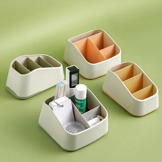 Multifunktionale Desktop-Aufbewahrungsbox aus Kunststoff für Fernbedienungen, Schlüssel und Kosmetik in Weiß oder Gelb - Bild 1