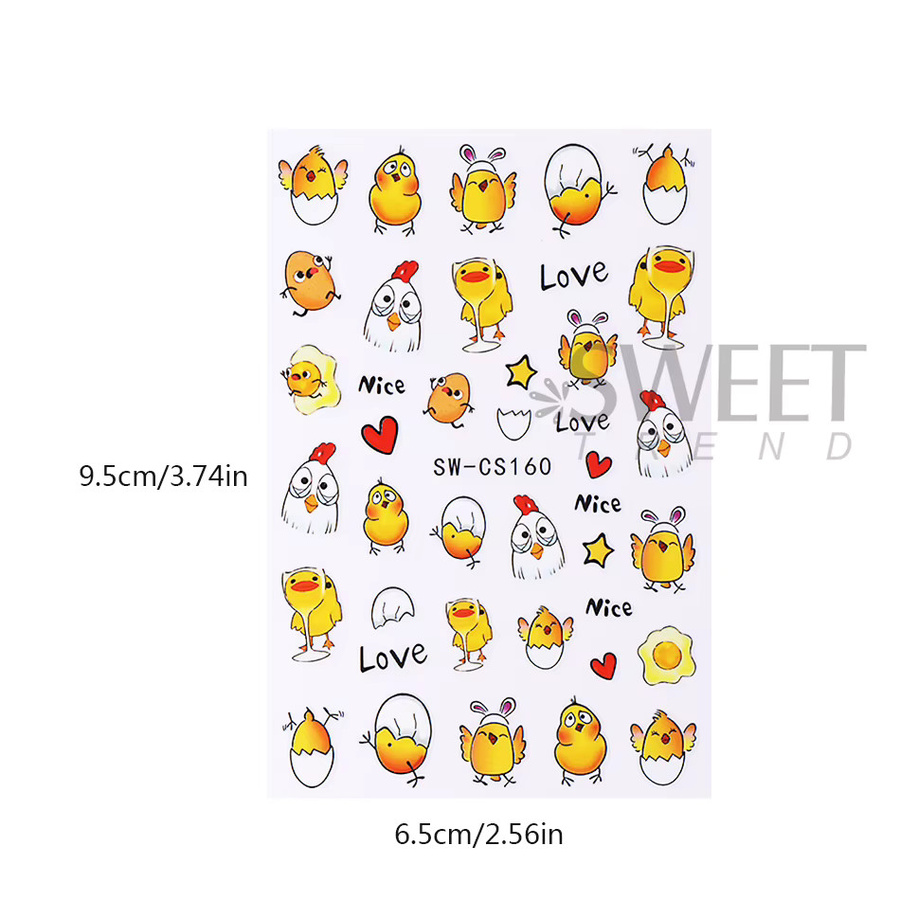 SWEET TREND Nagelaufkleber Cartoon Huhn Ei, Glänzend, 2 Stück - Bild 2