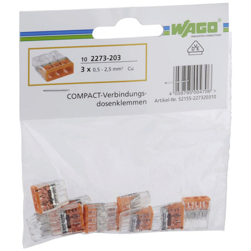 WAGO Klemme COMPACT aus Kunststoff in Orange für Leiter mit Querschnitt 0,5 – 2,5 mm² - Bild 2