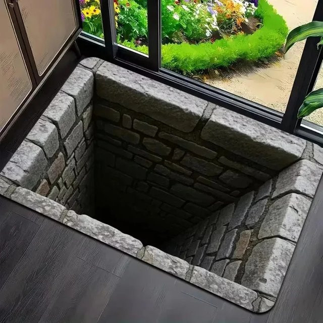 VIKAMA 3D Optische Täuschungsmatte in Grau, rutschfester Teppich mit abstraktem Design für Wohnzimmer und Schlafzimmer - Bild 1