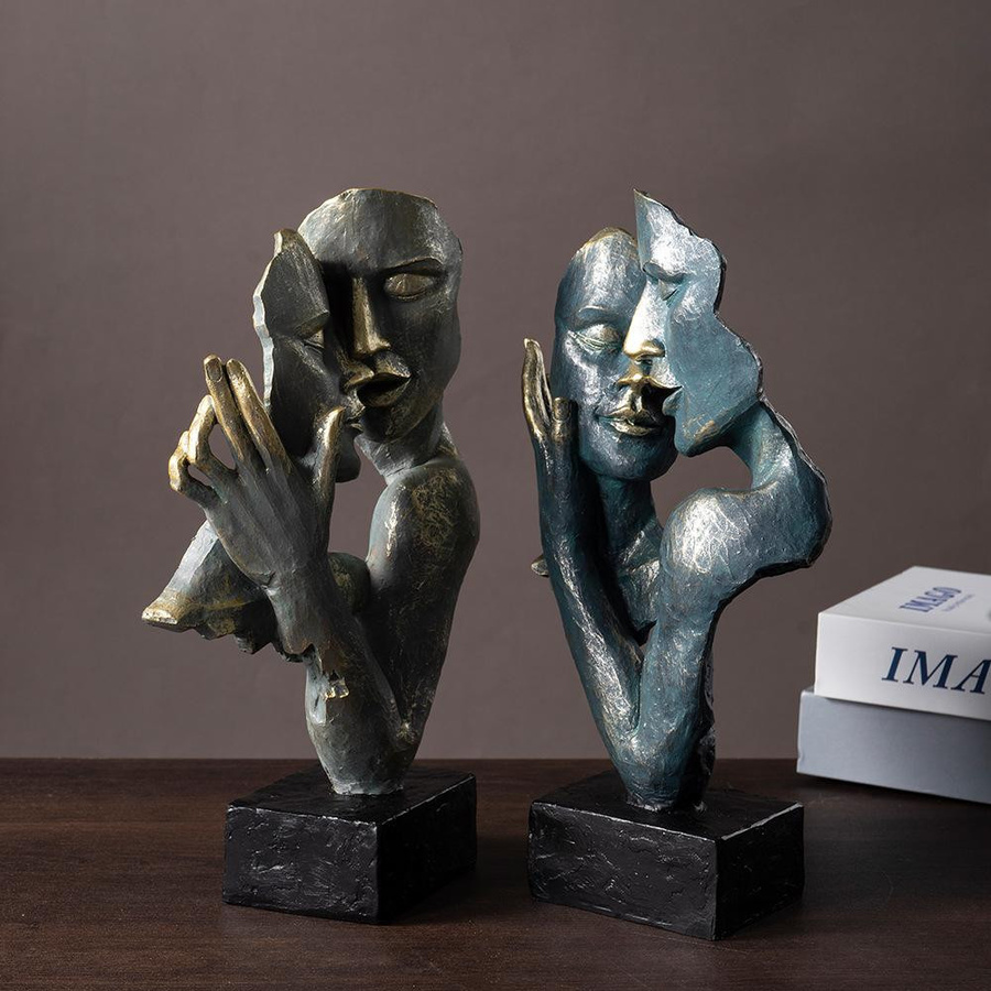 Yiran Furniture Abstrakte Kunst Skulptur Paar Figuren in Platin, Dekorative Harz-Figur für die Tischdekoration - Bild 2