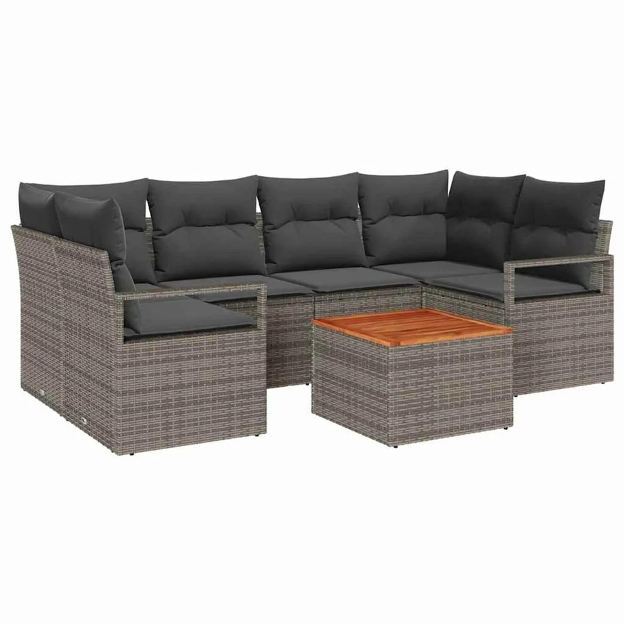 vidaXL Garten-Sofa-Set 7-teilig in Grau mit PE-Rattan, pulverbeschichtetem Stahl und Akazienholz inklusive Tisch und Polstern mit Stauraumfunktion - Bild 2