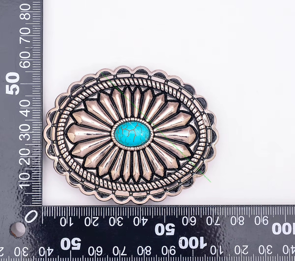 DENG HY Conchos Gürtelschnalle, Vintage, Türkis, 40 mm - Bild 2