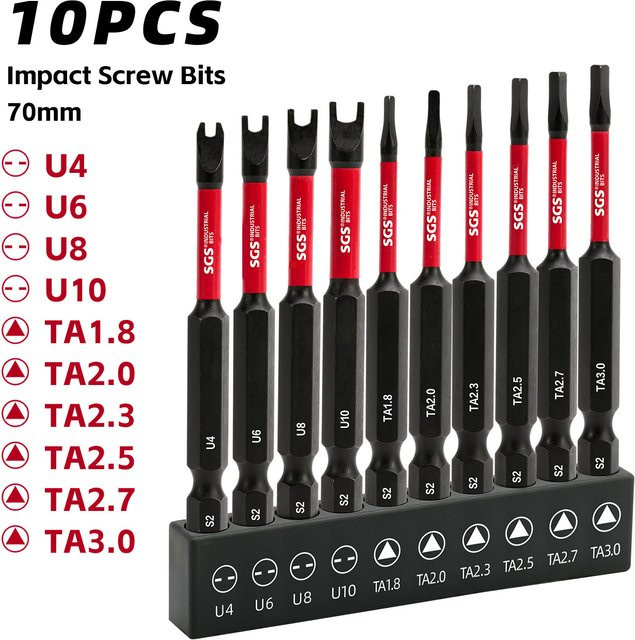 10-teiliges magnetisches Schraubendreher-Bit-Set mit U-förmigen und dreieckigen Bits, stoßfest und rutschfest, Länge: 70 mm - Bild 1