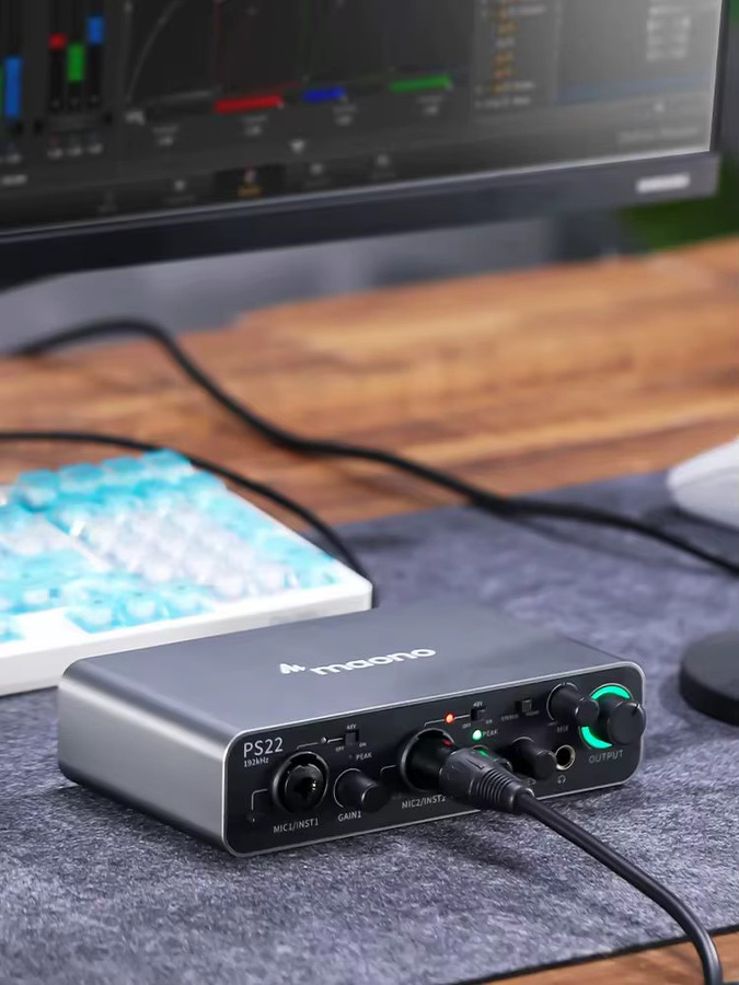 Maono PS22 USB-Audio-Interface in Schwarz mit 60dB Pro-Preamp, 24Bit 192kHz und Dual-USB-Schnittstelle für PC und Smartphone zur Musikproduktion, Podcast und Streaming - Bild 7