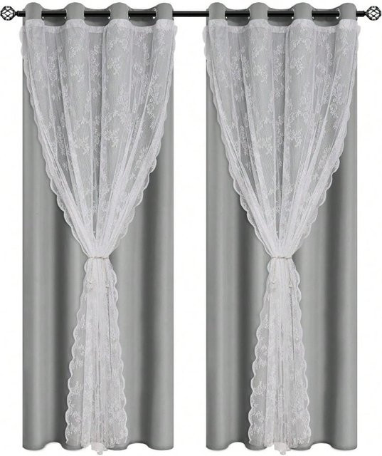 Yiran Furniture Verdunkelungsvorhang modern einfarbig grau mit Bindeseil und Ösen B: 100 cm, H: 200 cm - Bild 1
