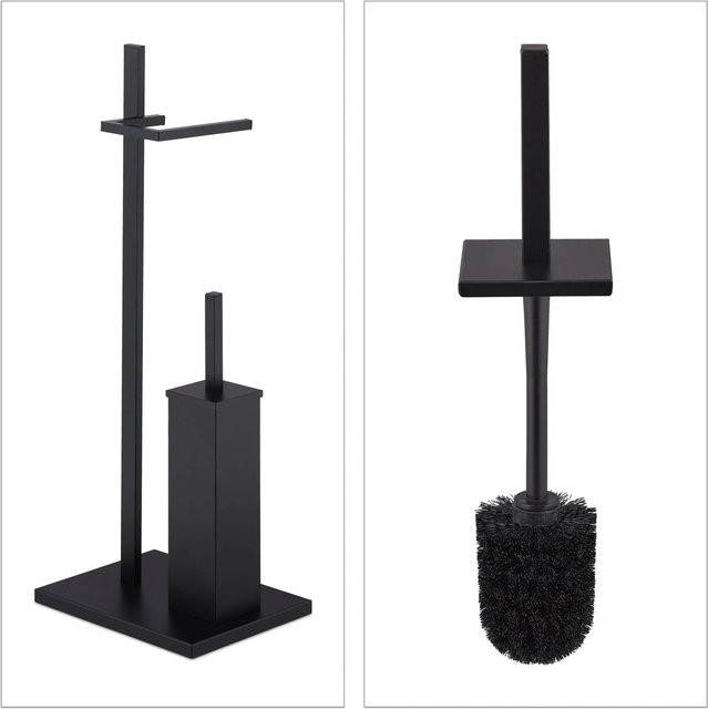 Relaxdays WC Garnitur aus Stahl in Schwarz, freistehend mit 3 Ersatzbürstenköpfen, B/T/H: 72,5 x 27,5 x 21,5 cm - Bild 1