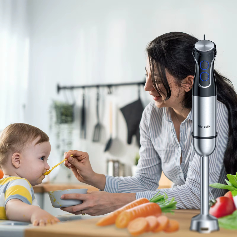 BioloMix 5-in-1 Stabmixer mit 1500W in Weiß und Silber mit Edelstahlklingen - Bild 4