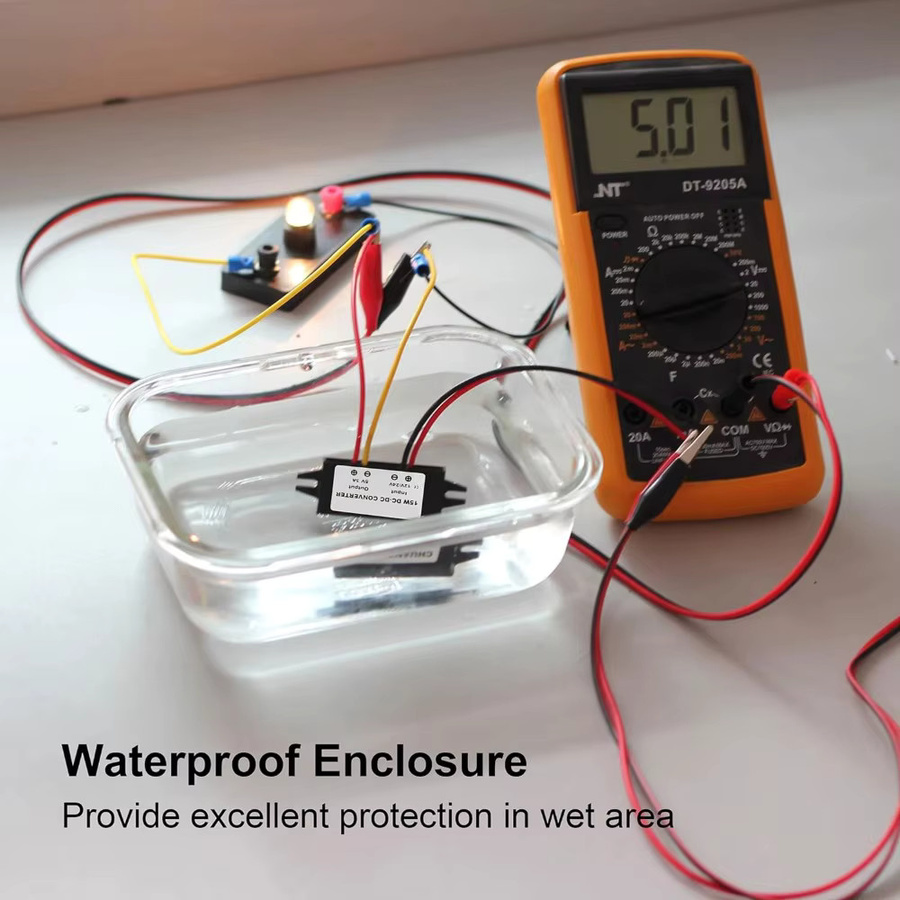 Waohei Wasserdichter DC-DC Step Down Konverter 12V 24V auf 5V 3A mit USB-A und USB-C Dual Anschluss in Schwarz - Bild 2