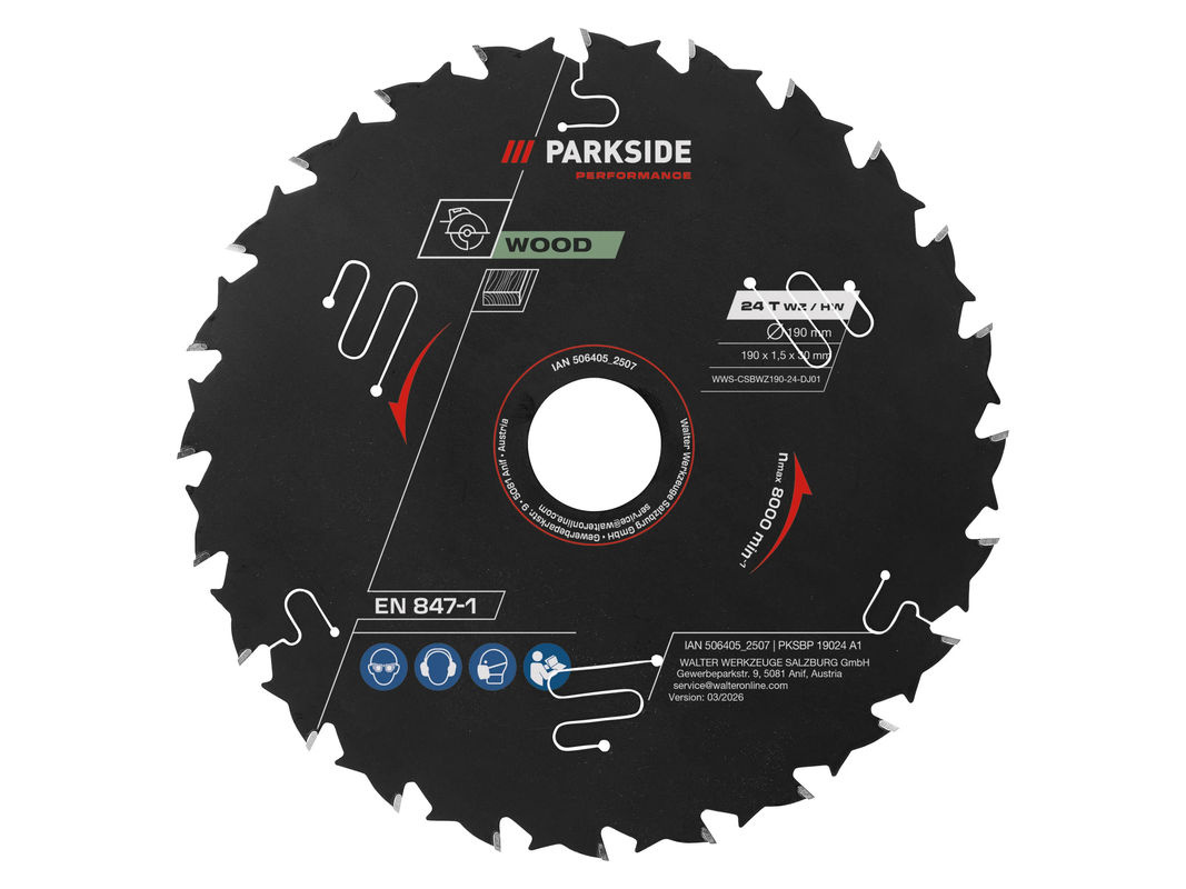 Parkside Kreissägeblatt für Holz, Carbide-Tipped, Schwarz, Durchmesser: 190 mm, Breite: 19 mm - Bild 2