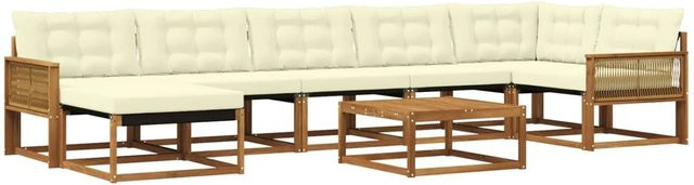 vidaXL Outdoor-Sofagarnitur 8-teilig aus Akazienholz in Braun und Beige mit Textilene-Elementen und Schaumstoffkissen - Bild 1