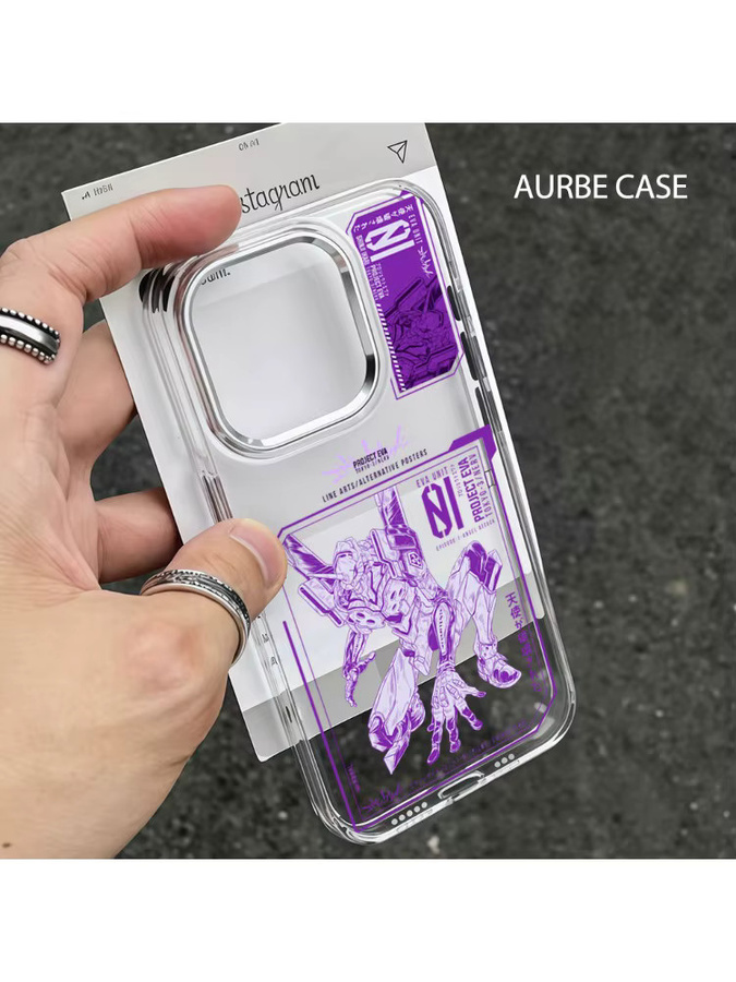 Aurbe Handyhülle für iPhone 17 16 15 14 13 Pro Max 16E Transparent mit silbernem Linsenrahmen N-Neon G-Genesis E-Evangelion Design - Bild 3