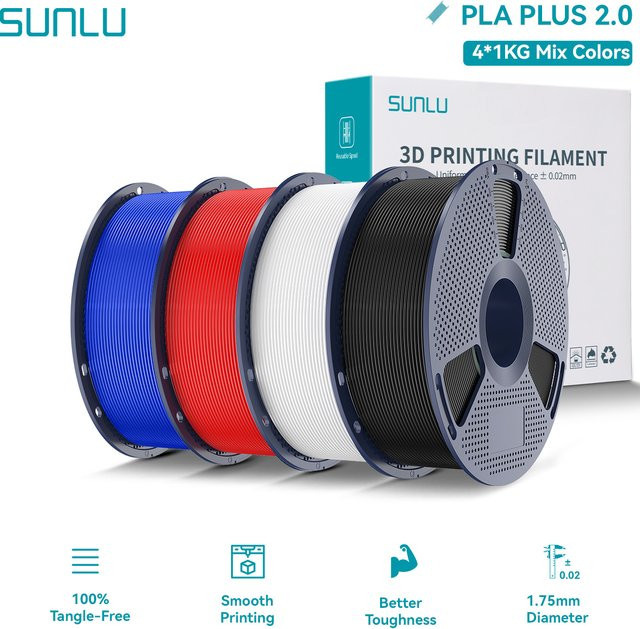 SUNLU PLA PLUS 2.0 3D-Filament Mehrfarbig, 1,75 mm, robustes Hochgeschwindigkeits-Filament für FDM-Drucker - Bild 1