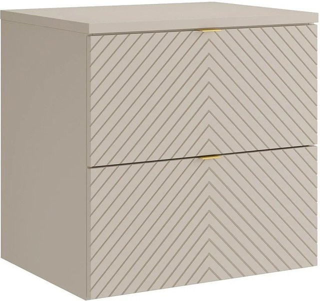 Waschbeckenunterschrank Dorioni in Beige mit Fischgrätmuster und Holzoptik, B: 60 cm, H: 61,6 cm, T: 46 cm - Bild 1