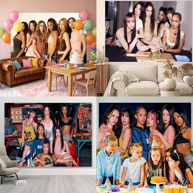 K-Katseye Kpop Band Fotohintergrund aus Kunstpapier, Mehrfarbig - Bild 1