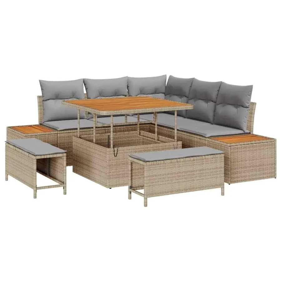 vidaXL Garten-Sofa-Set 8-teilig aus Poly Rattan und Akazienholz in Beige mit Kissen - Bild 2