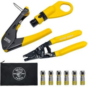 Klein Tools Koax Installationsset RG59 RG6 RG6Q mit Kompressionszange in Gelb - Bild 1