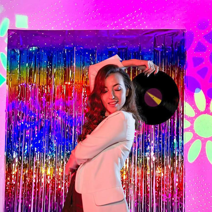 Youyouhuan Regenbogen Lametta-Folie als Fransen-Vorhang mit Glitzer-Effekt in Mehrfarbig für Party- und Geburtstagsdekoration im Retro-Stil - Bild 3