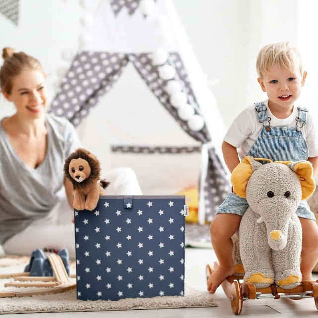 Lifeney Aufbewahrungsbox Sterne in Grau und Weiß aus Stoff, B/T/H: 33 x 33 x 33 cm - Bild 1