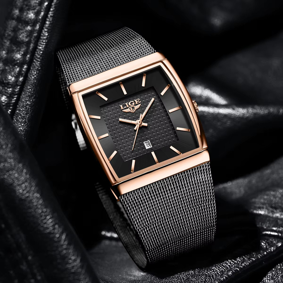 LIGE Armbanduhr Quarz, Edelstahl, Silber, Schwarz, Herren - Bild 4