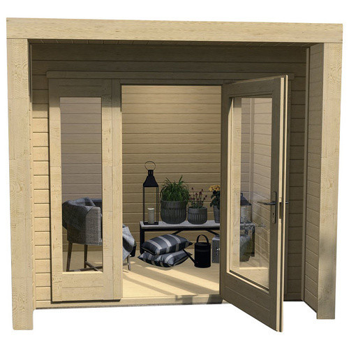 WEKA Gartenhaus Design 263 aus Massivholz in Beige mit Flachdach und Vordach B/H/T: 245 x 227 x 235 cm - Bild 3