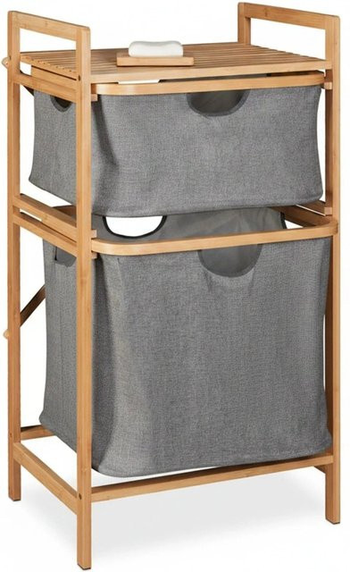 Relaxdays Wäschekorbregal aus Bambus mit 2 Fächern in Grau, Höhe: 85 cm, Breite: 44 cm, Tiefe: 33 cm - Bild 1