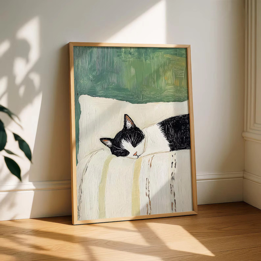Schlafende Smokingkatze Wandkunstdruck von SHENCHEN, Schwarz-Weiß-Katzen-Poster aus Papier als moderne Dekoration - Bild 2