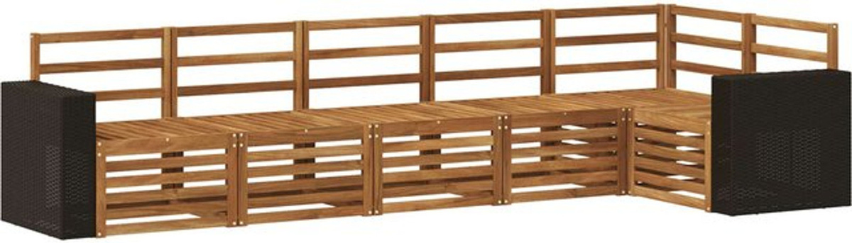 vidaXL Ecksofa Set 6-teilig aus Massivholz Akazie in Natur Braun, modern und minimalistisch, wendbar - Bild 1