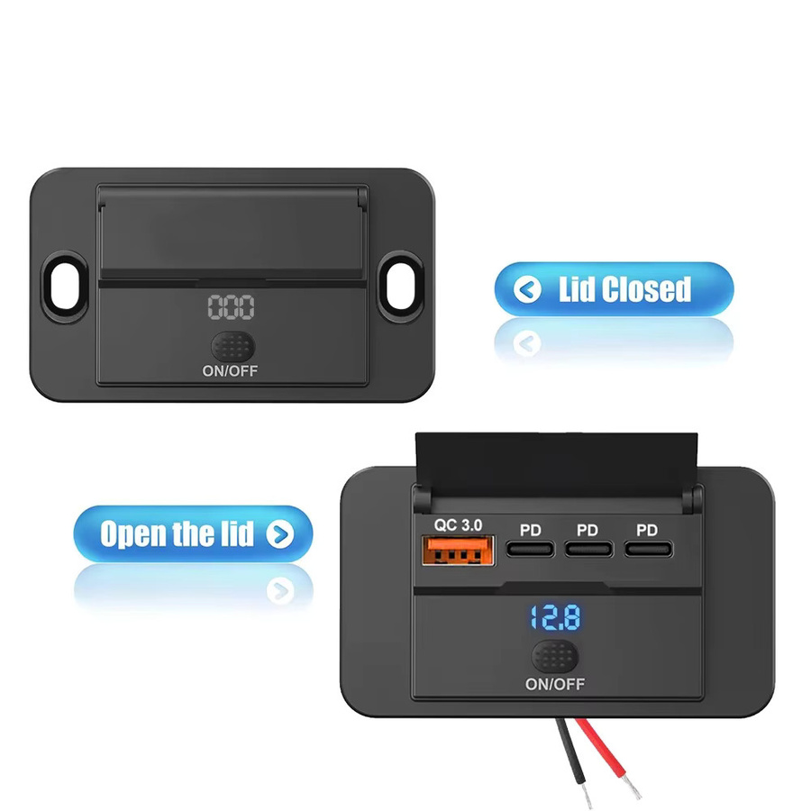 Kankeirr Autoladegerät mit 4 Ports und Schalter, 12V 24V PD QC3.0 Schnelllade-Adapter in Schwarz für Bus, LKW, Boot und Wohnmobil - Bild 3