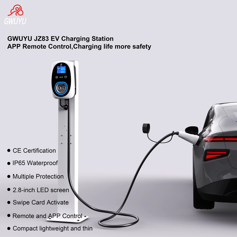 GWUYU Wandmontierte EV Wallbox Ladestation Typ2 mit 5m Kabel, 11kW 16A oder 22kW 32A, APP-Steuerung und LCD-Display, IP65 Wasserdicht, Farbe: Weiß - Bild 6