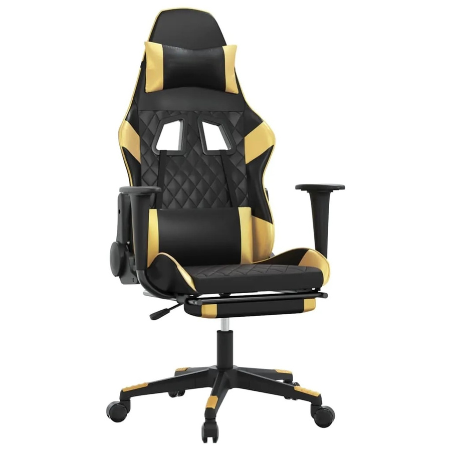 vidaXL Gaming-Stuhl Modell 4 in Schwarz und Gold aus Kunstleder mit Fußstütze und Kopfstütze - Bild 2