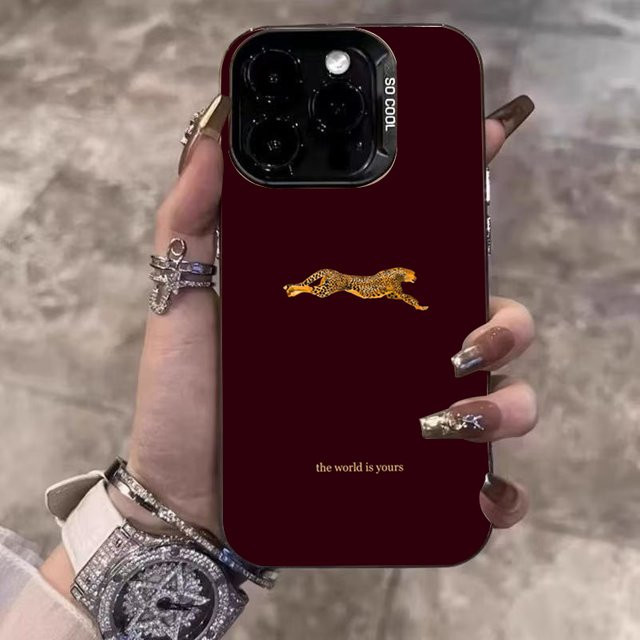 Stoßfeste Handyhülle mit Leopardenmuster in Weinrot und mattierter Textur für iPhone 11 bis iPhone 17 Pro Max - Bild 1