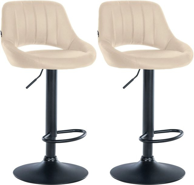 DELUKE 2er Set Barhocker SEGAD aus Kunstleder in Creme und Schwarz, höhenverstellbar, drehbar mit Lehne, B/T/H: 47 x 48 x 85 cm - Bild 1