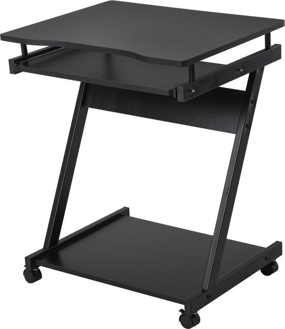 HOMCOM Schreibtisch Computertisch in Z-Form mit Tastaturablage und Rollen, Schwarz, B/T/H: 60 x 48 x 73 cm - Bild 1