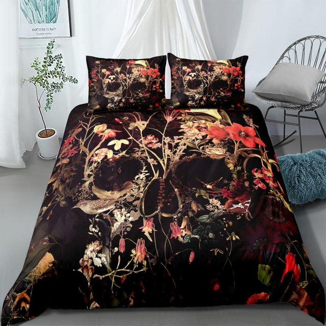 Flylo Bettwäsche Set Botanischer Garten Gothic Schädel in Schwarz, Microfaser, B/H: 135 x 200 cm - Bild 1