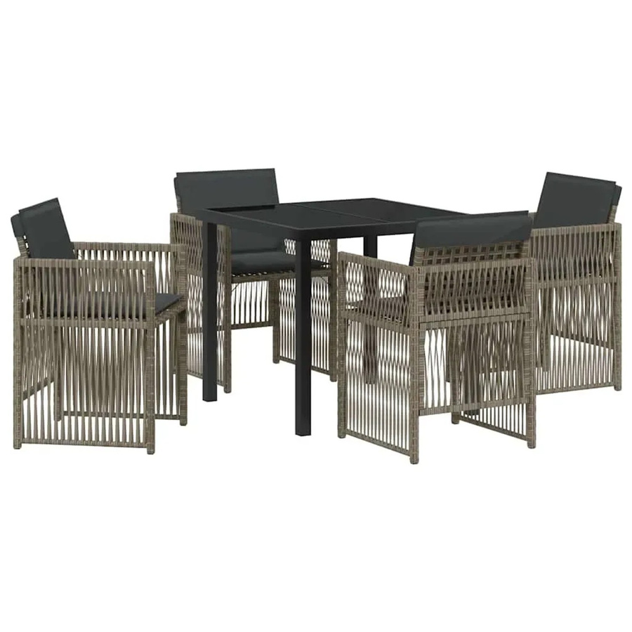 vidaXL Garten Essgruppe 5-teilig aus Poly-Rattan und Stahl in Grau mit Glastisch - Bild 2