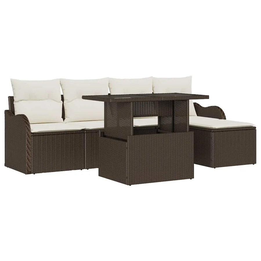 vidaXL Garten-Sofa-Set aus Poly-Rattan in Braun mit 6-teiliger Polstergarnitur und Tisch - Bild 2
