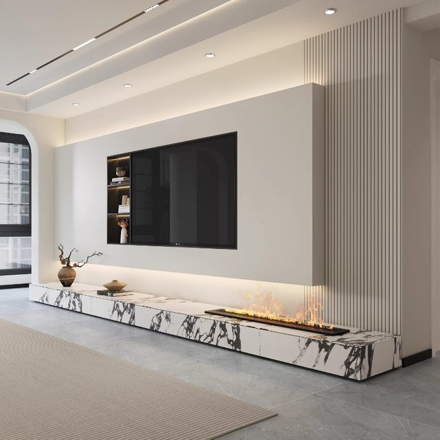 DUTRIEUX TV-Tisch in Weiß mit Stone-Design und Schubladen, minimalistischer TV-Ständer für dein Wohnzimmer, B/T/H: 76,70 x 25,00 x 35,00 cm - Bild 1